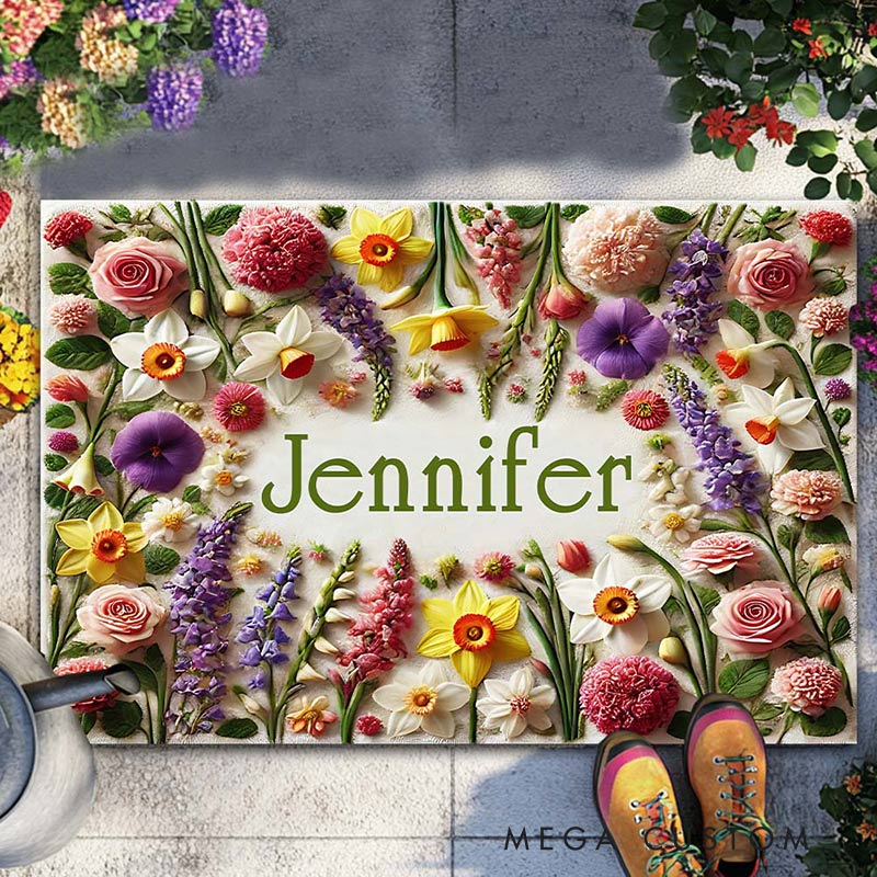 Personalized Gardening Doormat Custom Beautiful Flowers Rug for Garden Lover Kids Gift Mother's Day Gift 