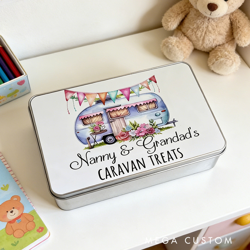 Personalised Treat Tin Caravan Storage Tin Gift for Caravan Fan Caravan Gift for Outdoor Lover