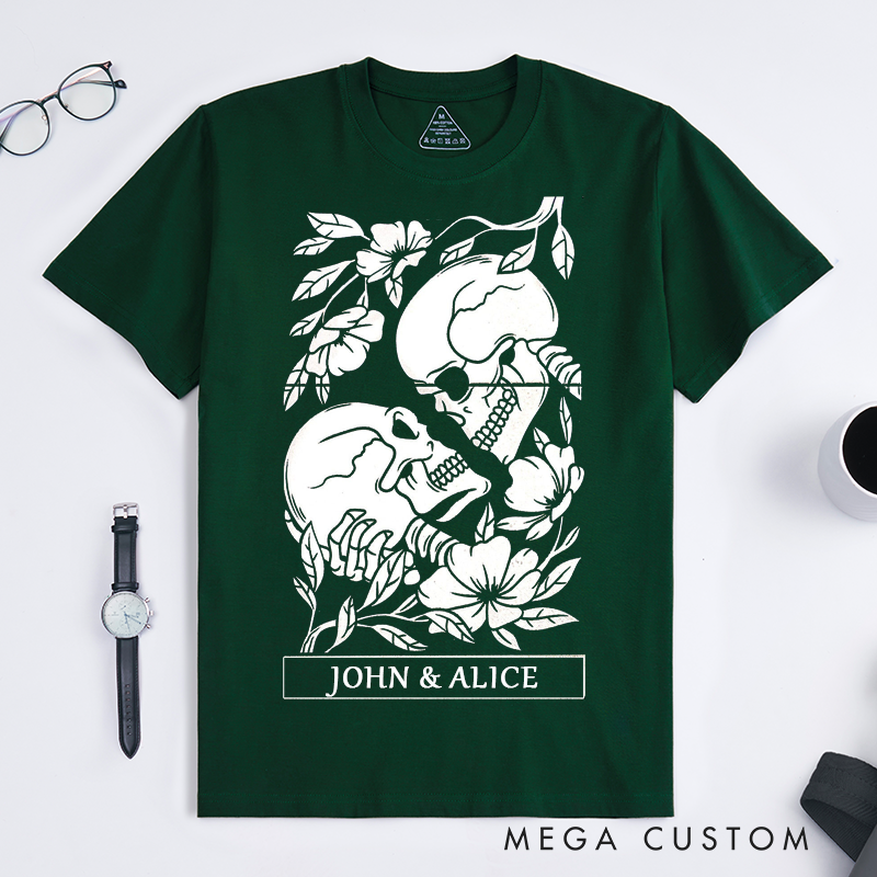 Personalized Tarot Lovers Classic T-Shirts Simple black and white style The Lovers  Skeleton Tarot Card  T-shirts Gift for Lover