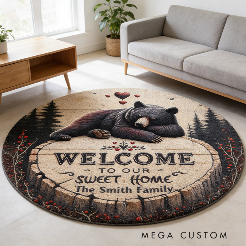 Personalized Welcome To Our Sweet Home Rug Custom Hunting Round Rug with for Family New Home Gifts Housewarming Day Gift