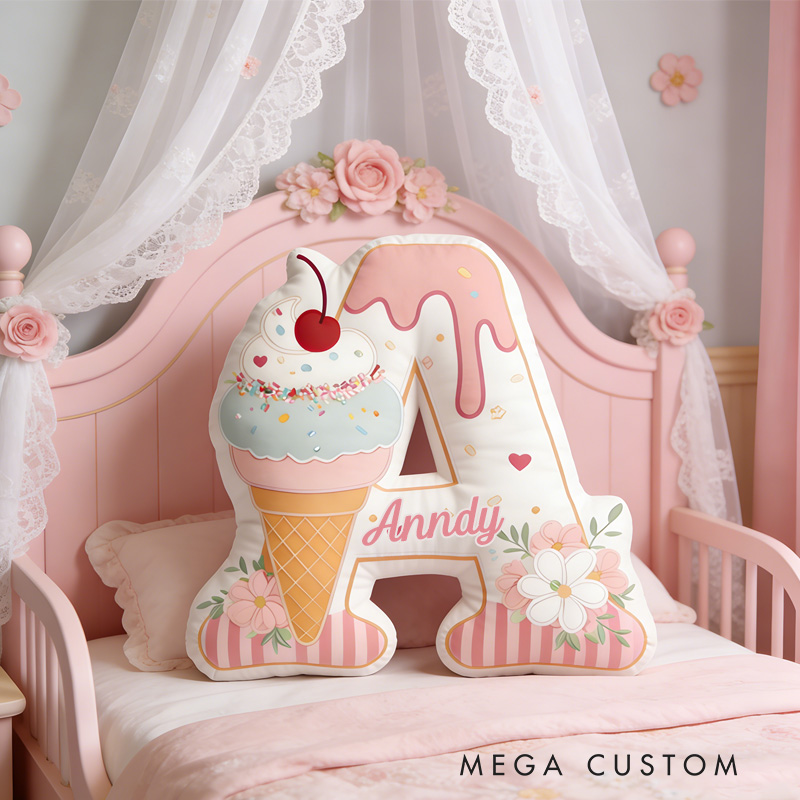 Personalized Donut Alphabet Throw Pillow Graphic 3D Print Cupcake Letter Pillow with Name for Girl Boy Kids Initial Pillow Baking Lover Gifts