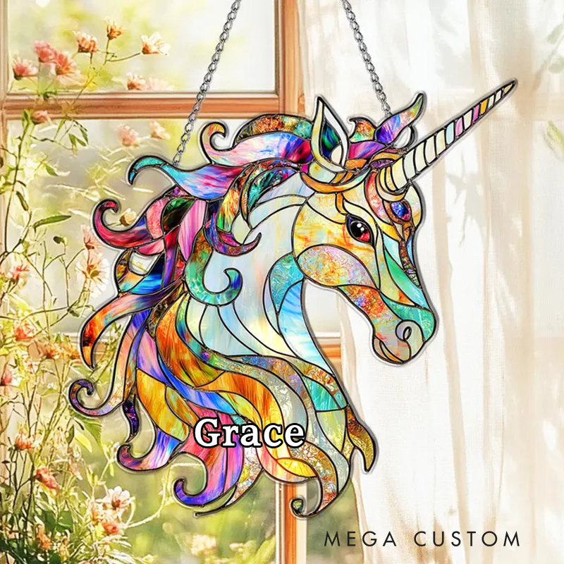 Personalized Dream Horse Acrylic Suncatcher Pink Winged Horse Window Art Fantasy Decor Iridescent Glass Ornament