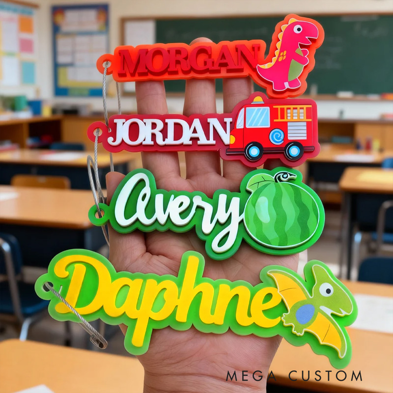 Personalized Cute Dinosaur Bus Multicolor Name Keychain Back to School Birthday Gift for Kids