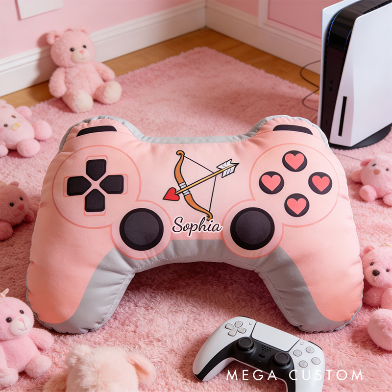 Personalized Arrow And Heart Game Couple Controller Shaped Pillow for Game Lovers Valentines Day Gift Plush Pillow Christmas Gift for Couples