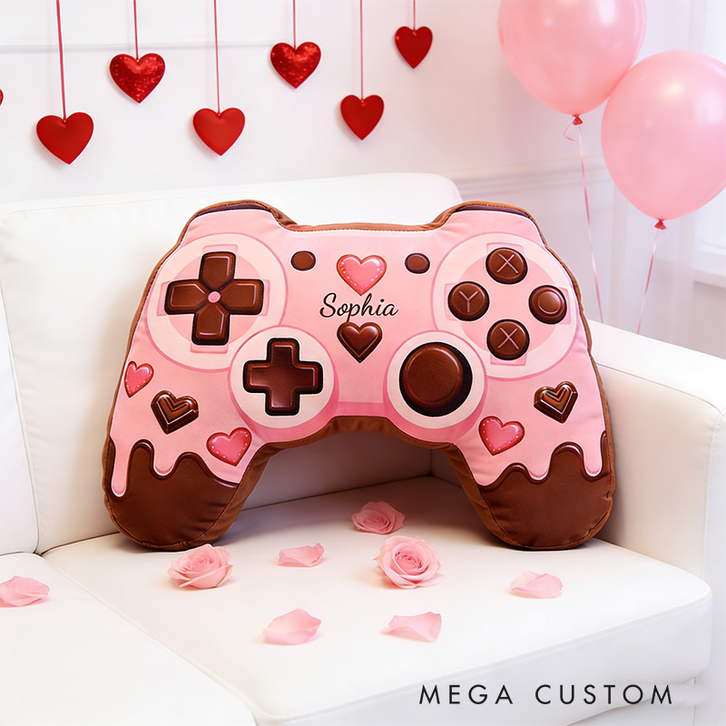 Personalized Love Chocolate Game Couple Controller Shaped Pillow for Game Lovers Valentines Day Gift Plush Pillow Christmas Gift for Couples