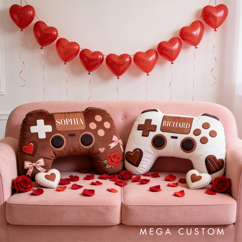 Personalized Matching Game Couple Controller Shaped Pillow for Game Lovers Valentines Day Gift Plush Pillow Christmas Gift for Couples