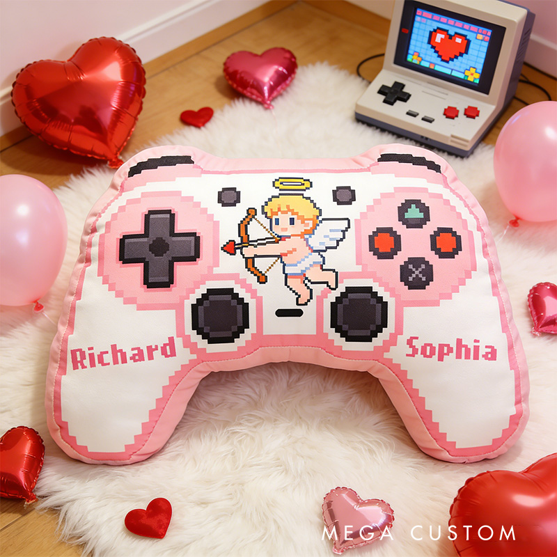 Personalized Pixel Cupid Game Couple Controller Shaped Pillow for Game Lovers Valentines Day Gift Plush Pillow Christmas Gift for Couples