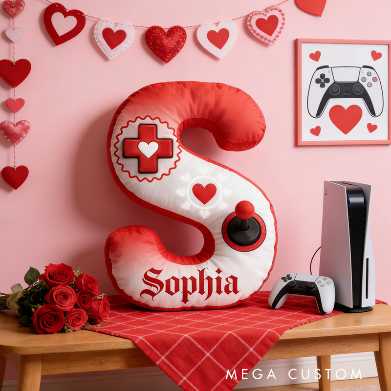 Personalized Love Game Couple Alphabet Shaped Pillow for Game Lovers Valentines Day Gift Plush Pillow Christmas Gift for Couples