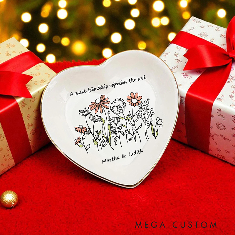 Personalized Floral Bible Verse Ceramic Ring Dish with Custom Name Christian Jewelry Holder Scripture Ring Tray Faith Gift Religious Wedding Gift