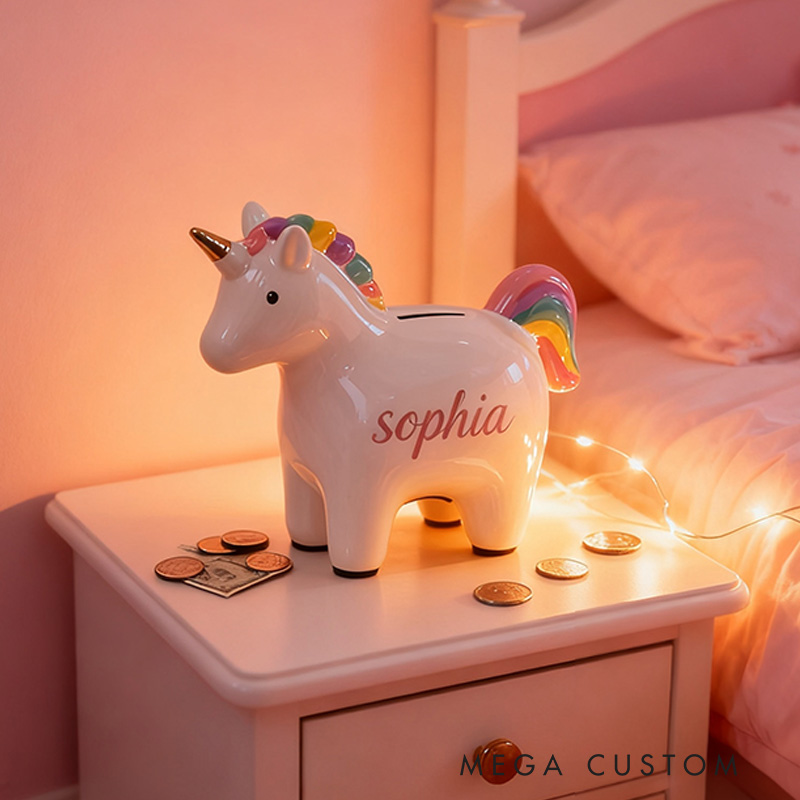 Personalized Cute Dream Horse Money Bank For Girls With Colorful Rainbow Ceramic Piggy Bank