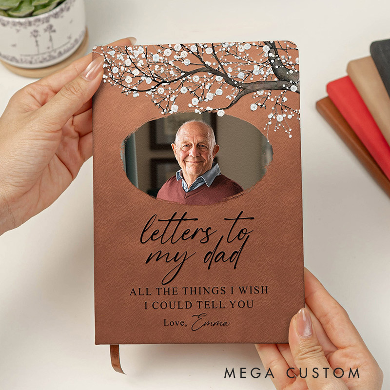 Personalized Photo Leather Journal Custom Letters To My Dad Grief Journal Loss of Loved One Gift Memorial Gift Remembrance Gift