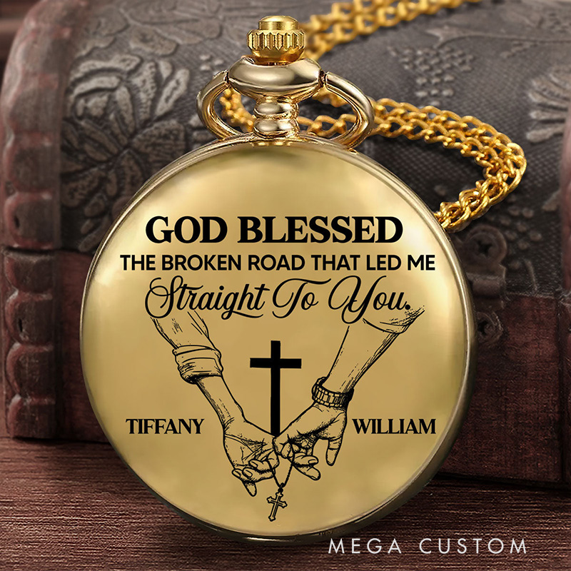 Personalized Infinite Love Infinite Us Compass Pocket Watch with Custom Name Cross Pocket Watch Religious Gift for Couple Valentine's Day Gift