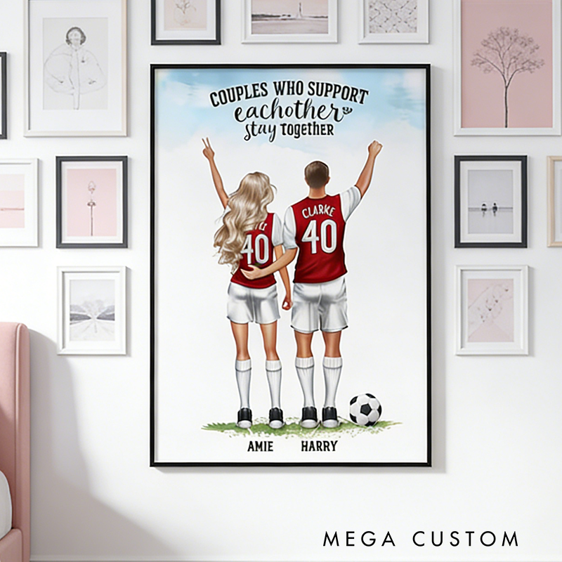 Personalized Soccer Couple Poster with Custom Names and Jerseys