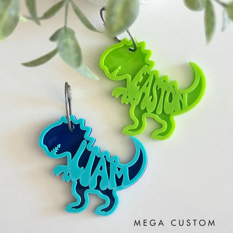 Personalized Cute Dinosaur Name Tag Keychain For Kids With Fun Prehistoric Theme Keychain