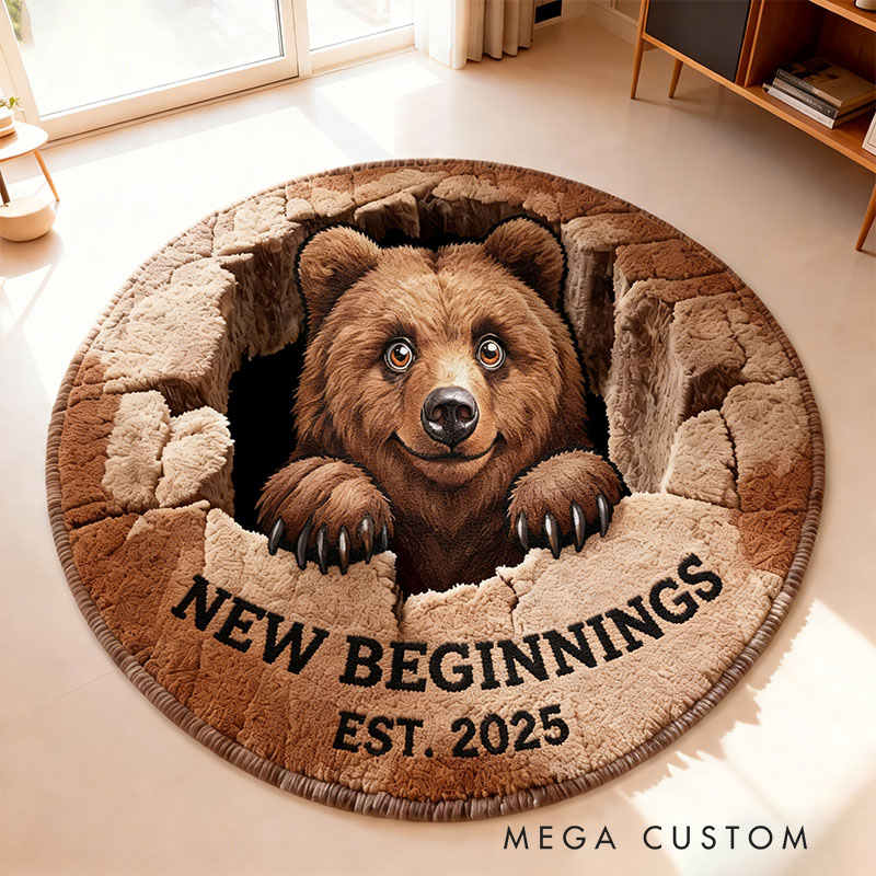 Personalized Round Rug with Adorable Bear Design Custom Floor Mat Soft Area Rug for Living Room Bedroom Unique Gift Idea Housewarming Gift Home Decor