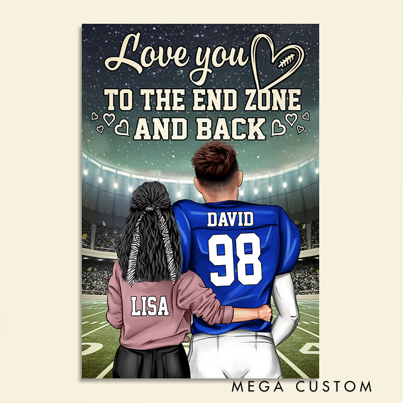 Personalized American Football Couple Poster with Custom Names and Jerseys