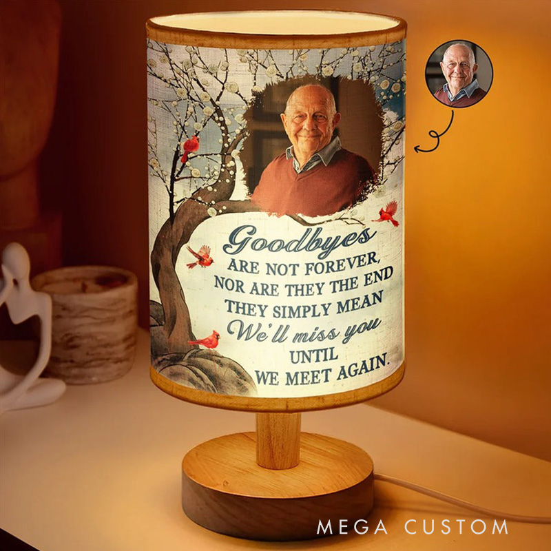 Personalized Cardinal Photo Fabric Table Lamp with Name Goodbye Is Not Forever Memorial Gift for Family