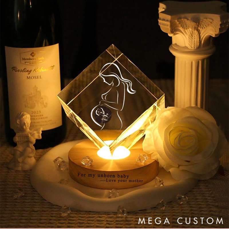 Personalized 3D Crystal Baby Metal Ultrasound Photo Custom Crystal Photo Gift Engraved Baby Photo Crystal Night Light
