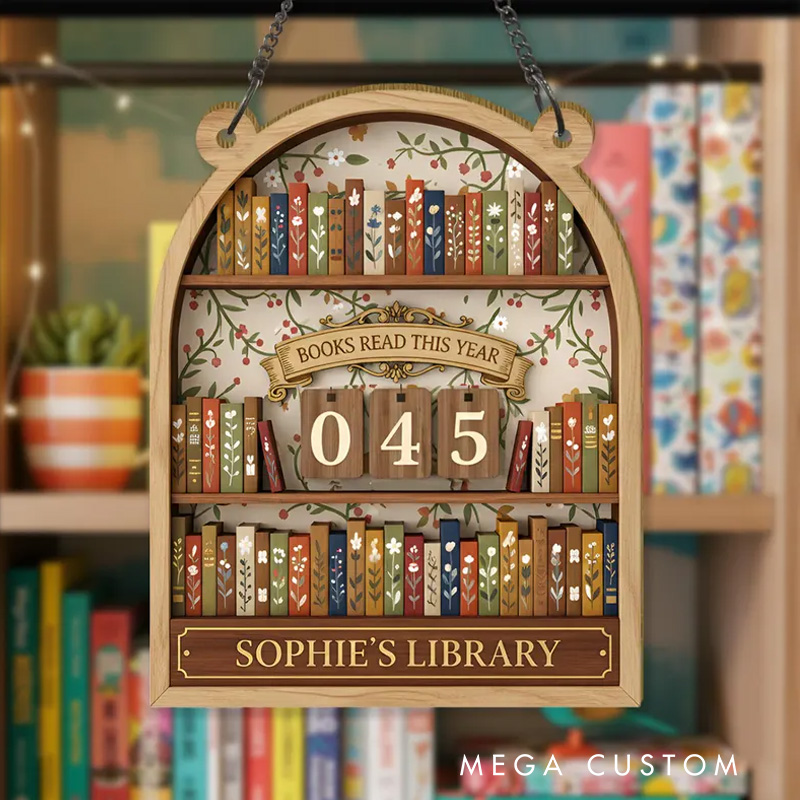 Personalized Vintage Book Tracker Sign Custom Reading Tracker with Name Books Read This Year Counter for Book Lover Christmas Gift Bookish Librarian Gift