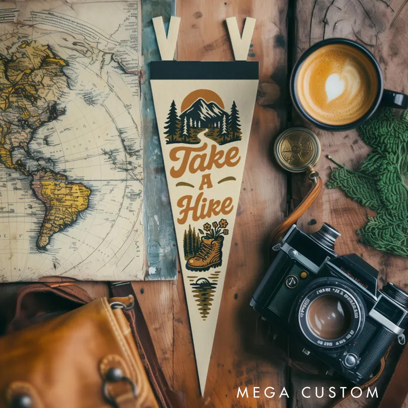 Personalized Felt Pennant Adventure Wall Decor Hiking Camp Banner Handmade Wanderer Sign Outdoor Lover Gift Inspirational Travel Art