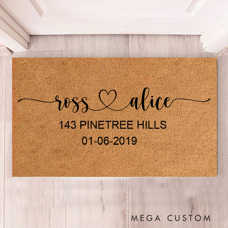 Personalized Couple Doormat Custom Heart Design Durable Coir Welcome Mat for New Home Entryway Romantic Housewarming Gift for Couples and Newlyweds