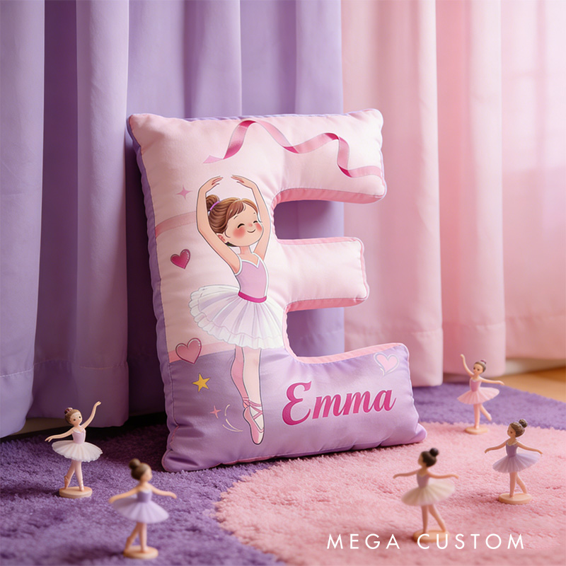 Personalized Graphic 3D Graceful Ballerina Alphabet Shaped Pillow for Dance Lovers Initial Pillow Christmas Gift for Kids