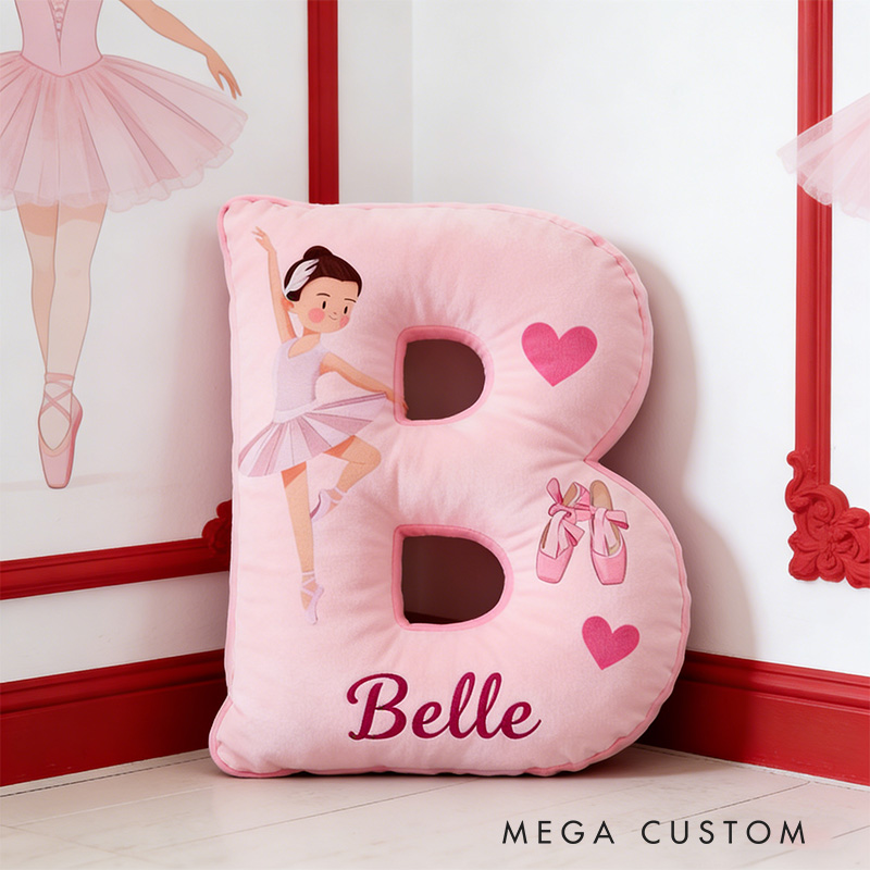 Personalized Graphic 3D Heart Ballerina Alphabet Shaped Pillow for Dance Lovers Initial Pillow Christmas Gift for Kids