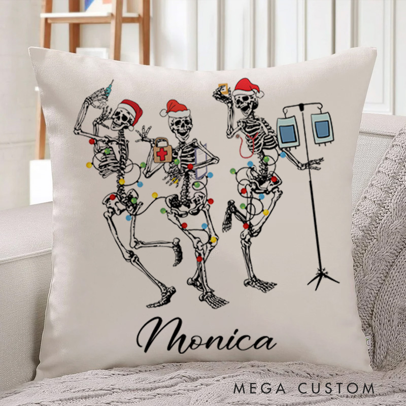 Personalized Throw Pillow for Nurse Holiday Skeleton Crew Festive Healthcare Heroes Design Nurse Appreciation Gifts