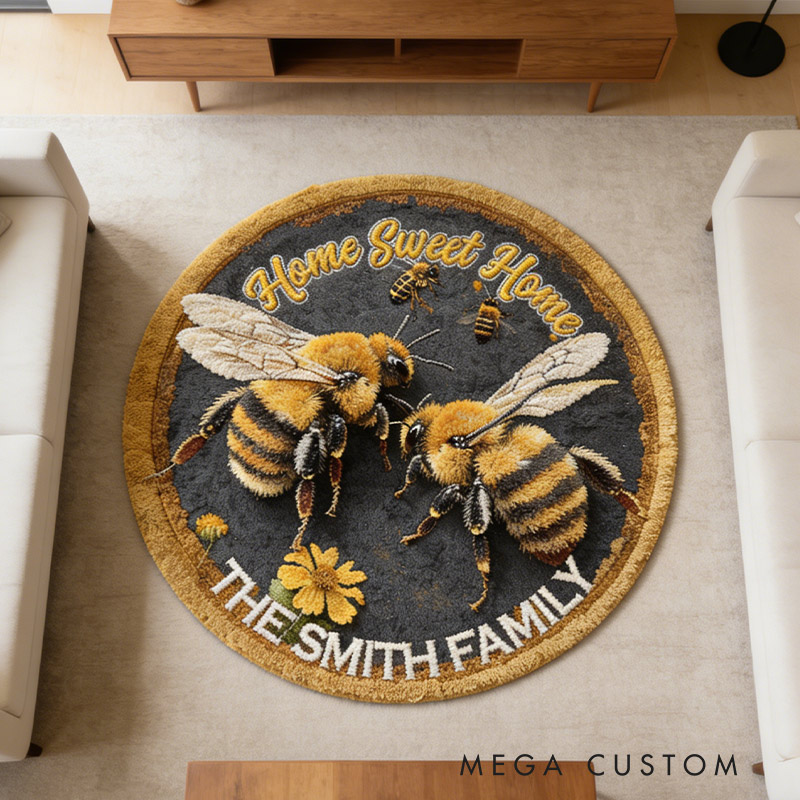 Personalized Home Sweet Home Doormat Custom Bee Round Mat for Family Couple Gift Housewarming Gift