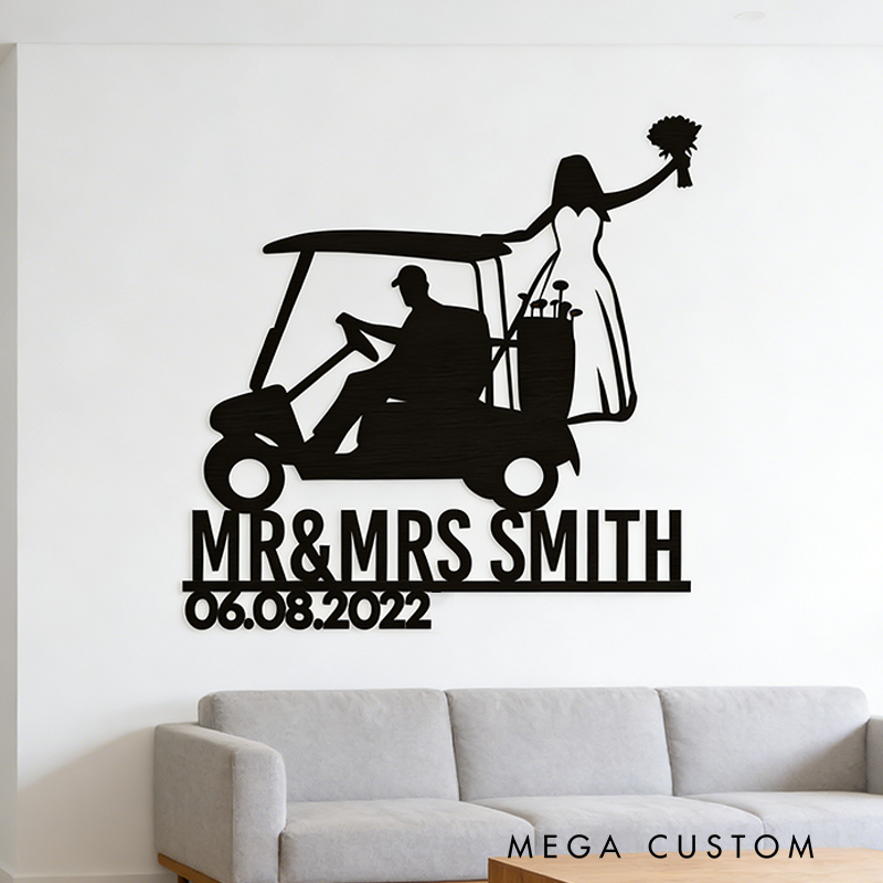 Personalized Wedding Wall Art Unique Golf Cart Design for a Memorable Touch