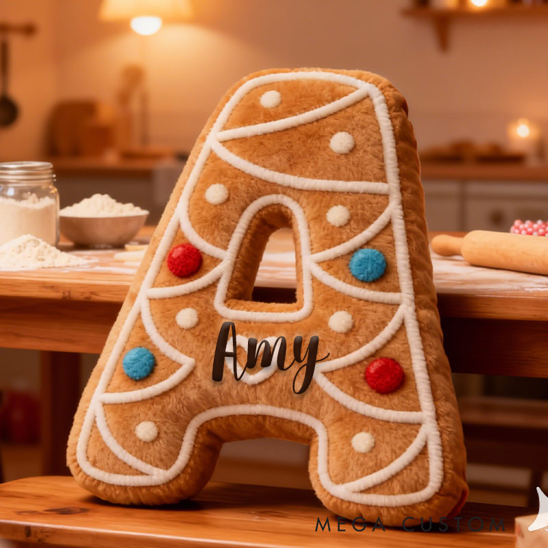Personalized Gingerbread Cookie Initial Pillow Graphic 3D Print Pillow with Name for Baking Lovers 