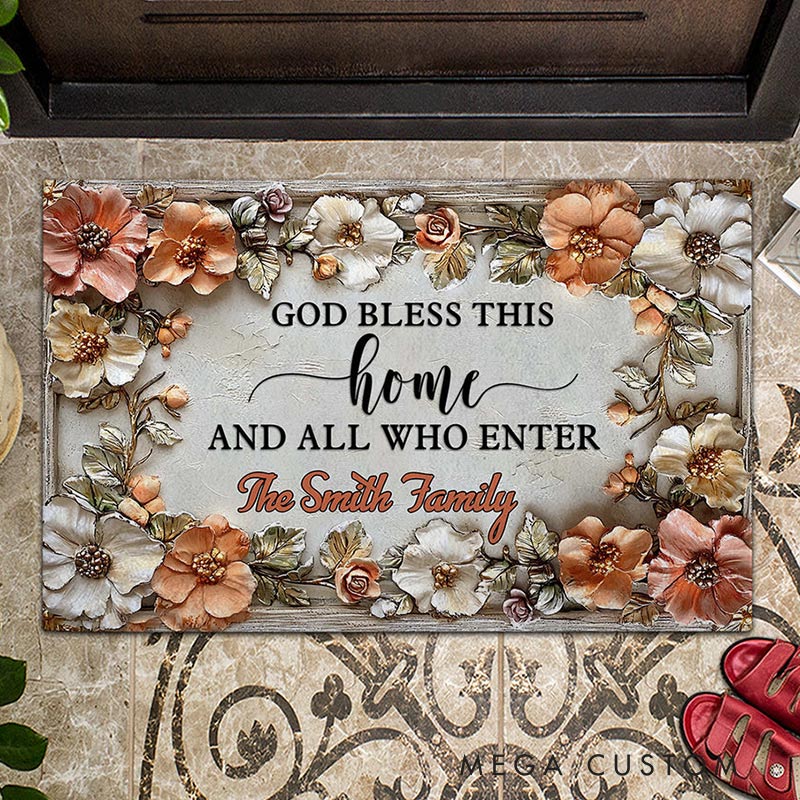 Personalized Welcome Doormat Custom Home Mat with Name for Family Housewarming Gift Bless This Home and All Who Enter