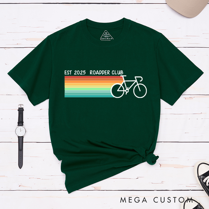 Personalized Cycling T-Shirt with a Bicycle and Vibrant Rainbow Stripes for Outdoor Adventures Riding Cycling Biking Enthusiasts