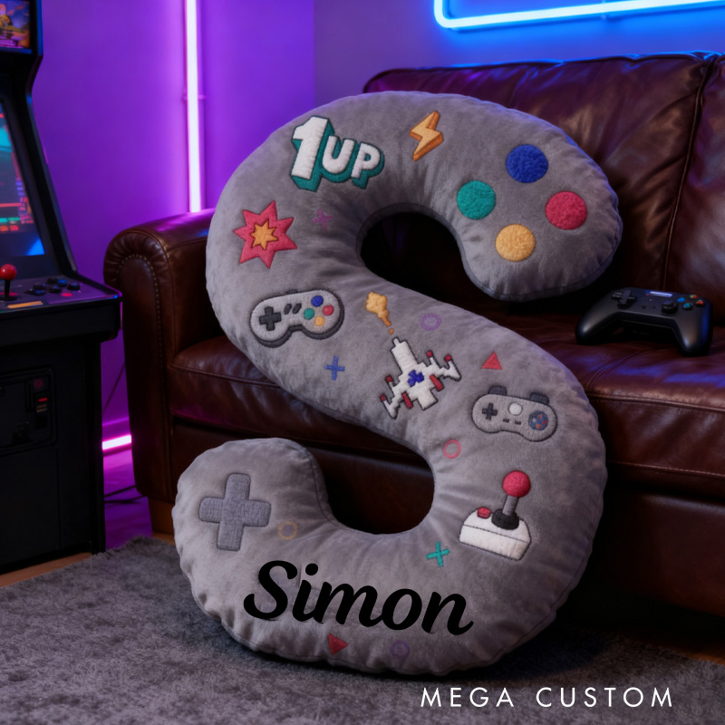 Personalized Gamer Themed Letter Pillow Game Controller Letter Pillow Retro Gamer Gifts for Kid Game Geek Lover