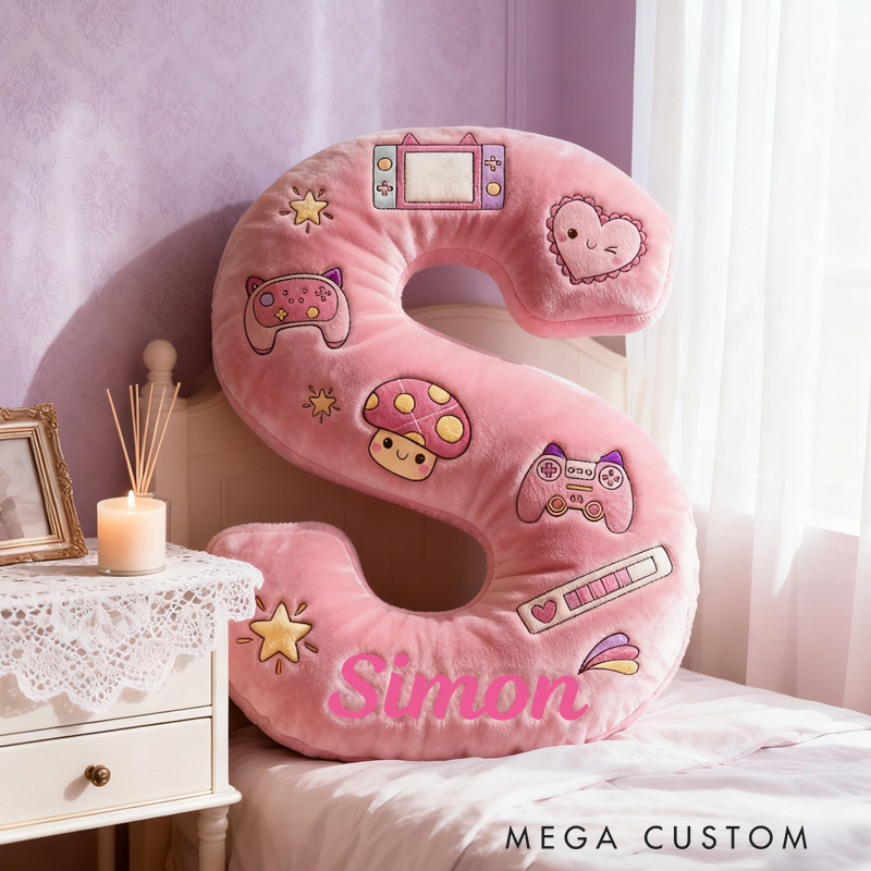Personalized Girls Game Controller Pillow Gamer Decor Gaming Room Cushion Gift for Kids & Teens