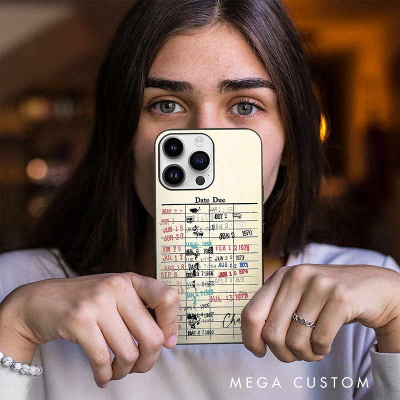 Personalized Retro Library Date Due Card Phone Case Book Lovers Phone Case with Name for Book Lovers Bookworms Readers Bookish