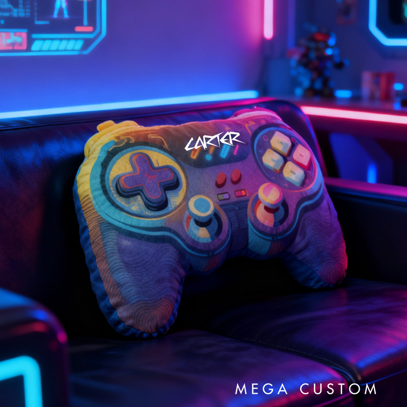 Personalized Neon-Style Game Controller Pillow Custom Gamer Lover Pillow Gift for Game Geek