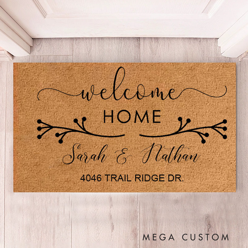 Personalized Welcome Home Doormat Custom Couple Design Durable Coir Rug for Entryway Romantic Housewarming Gift for New Homeowners and Newlyweds