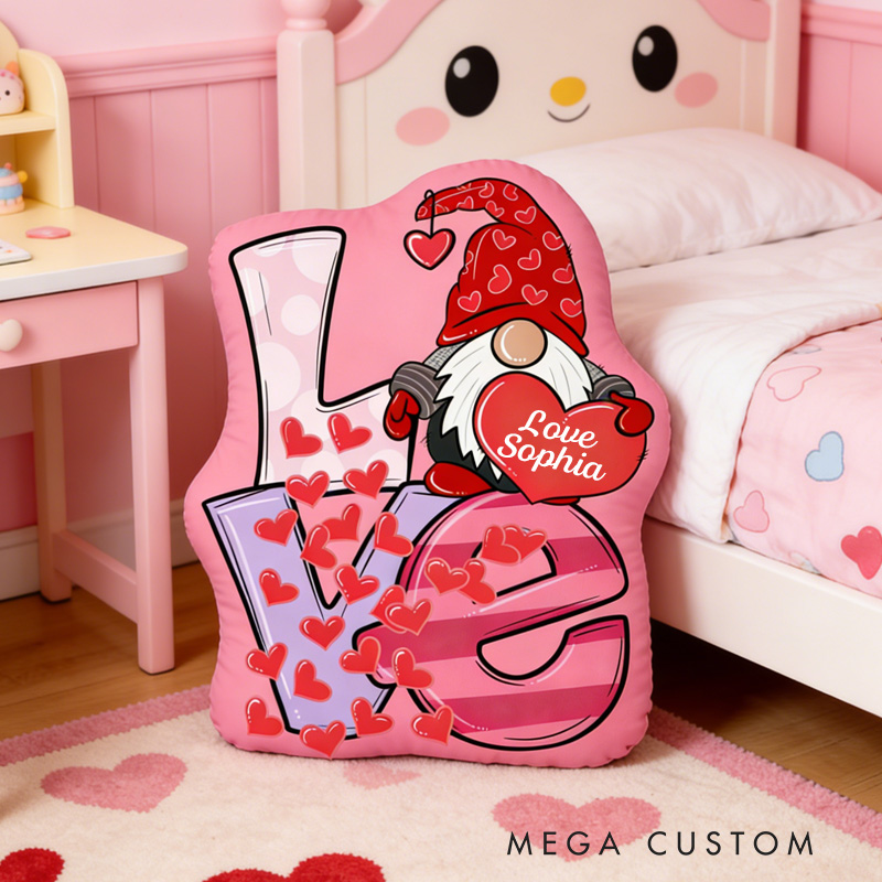 Personalized Romantic Gnome And Heart Custom Name Pillow For Kids Room Decor Graphic 3D Print Pillow Valentine's Day Gift