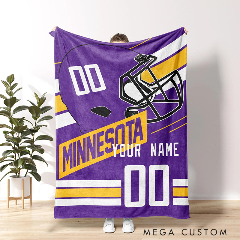 Personalized Football Helmet Blanket Custom Name and Team Design 