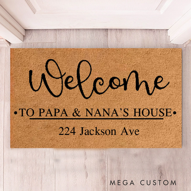 Personalized Welcome Doormat Custom Coir Mat with Name Indoor Outdoor Rug for Grandparent Housewarming New Home Gift 