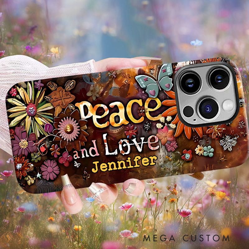 Personalized Name Hippie Accent Phone Case Custom Name Hippie Love and Pesce Theme Case