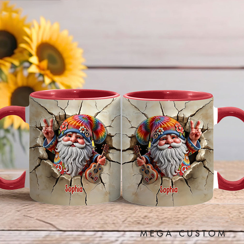 Personalized Hippie Gnome and Guitar Accent Mug and 3D Christmas Gift for Her