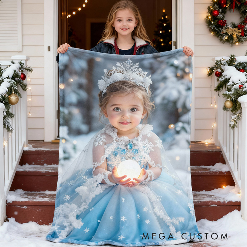 Personalized Beautiful Blue Dress Girl Photo Soft Warm Flannel Blanket For Children Blanket