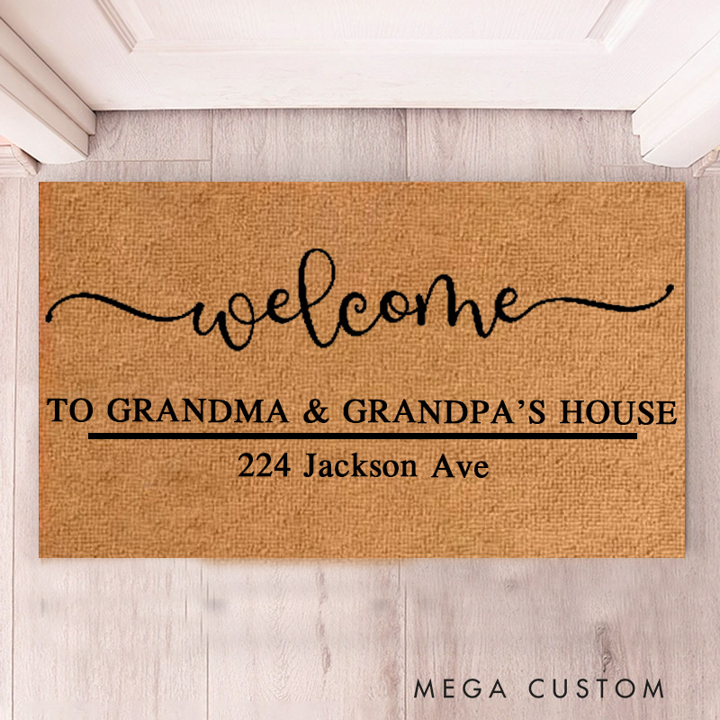 Personalized Welcome Doormat Custom Coir Mat with Name Indoor Outdoor Rug for Grandparent Housewarming New Home Gift 