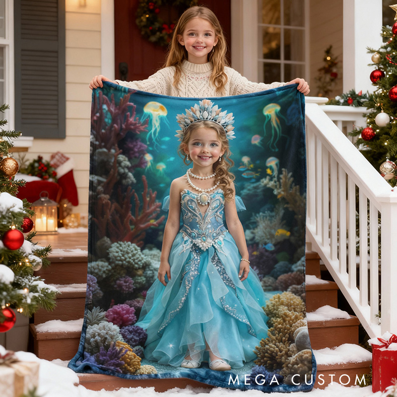 Personalized Beautiful Princess Custom Photo Cozy Flannel Blanket For Kids Blanket