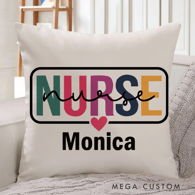 Personalized Throw Pillow for Nurse Colorful Care Nurse with Heart Design Nurse Appreciation Gifts