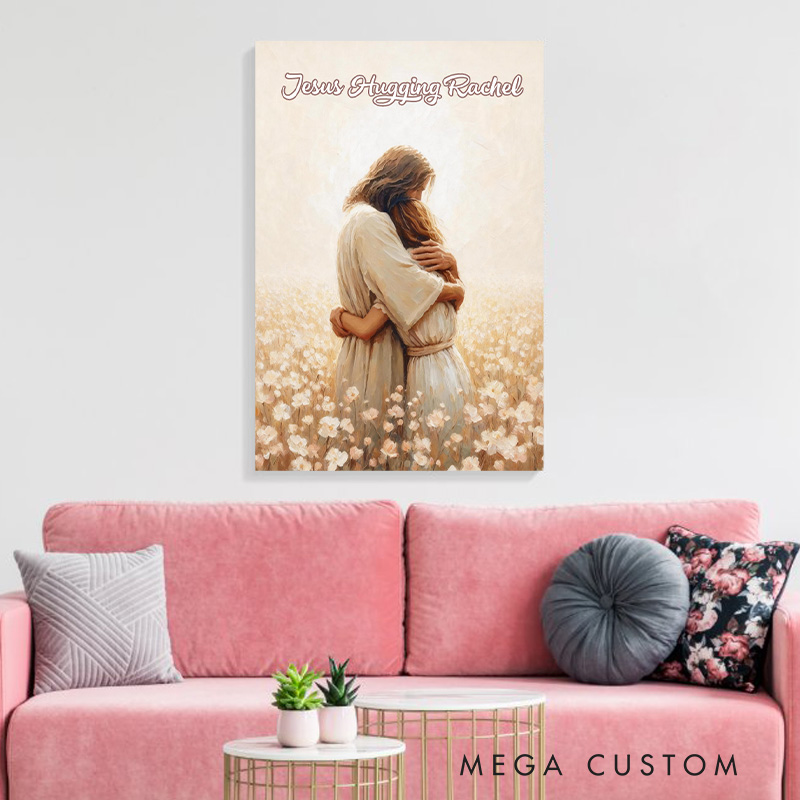 Personalized Love of Christ Jesus Hugging Girl with Name Frameless Poster with Name Wall Decor Home Decor Religious Gift Jesus Lover Gift for Girls