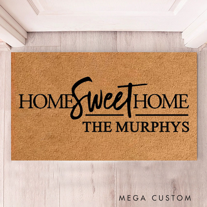 Personalized Home Sweet Home Doormat Custom Family Name Durable Coir Welcome Mat for New Home Entryway Perfect Housewarming Gift for Couples