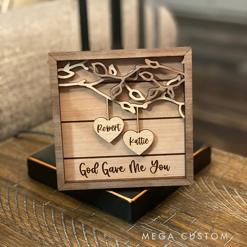 Personalized God Gave Me You 3D Wooden Sign with Custom Couple's Names and Text Home Decor Gift for Couple Valentine's Day Gift Anniversary Gift